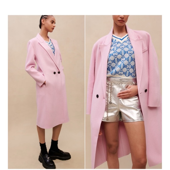 Maje Jackets & Blazers - 45 NWT Maje Guirose Notched Collar Wool Viscose Blend Soft Pink Rose Trench Coat